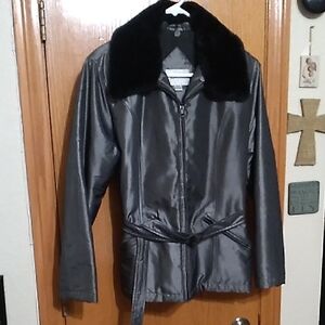 Jacqueline Ferrar Gray Jacket with Black Faux Fur Collar